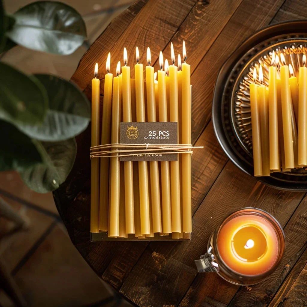 Beeswax Taper Candle - 25 PZ/1 PACCHETTO Candela Hanukkah Cera