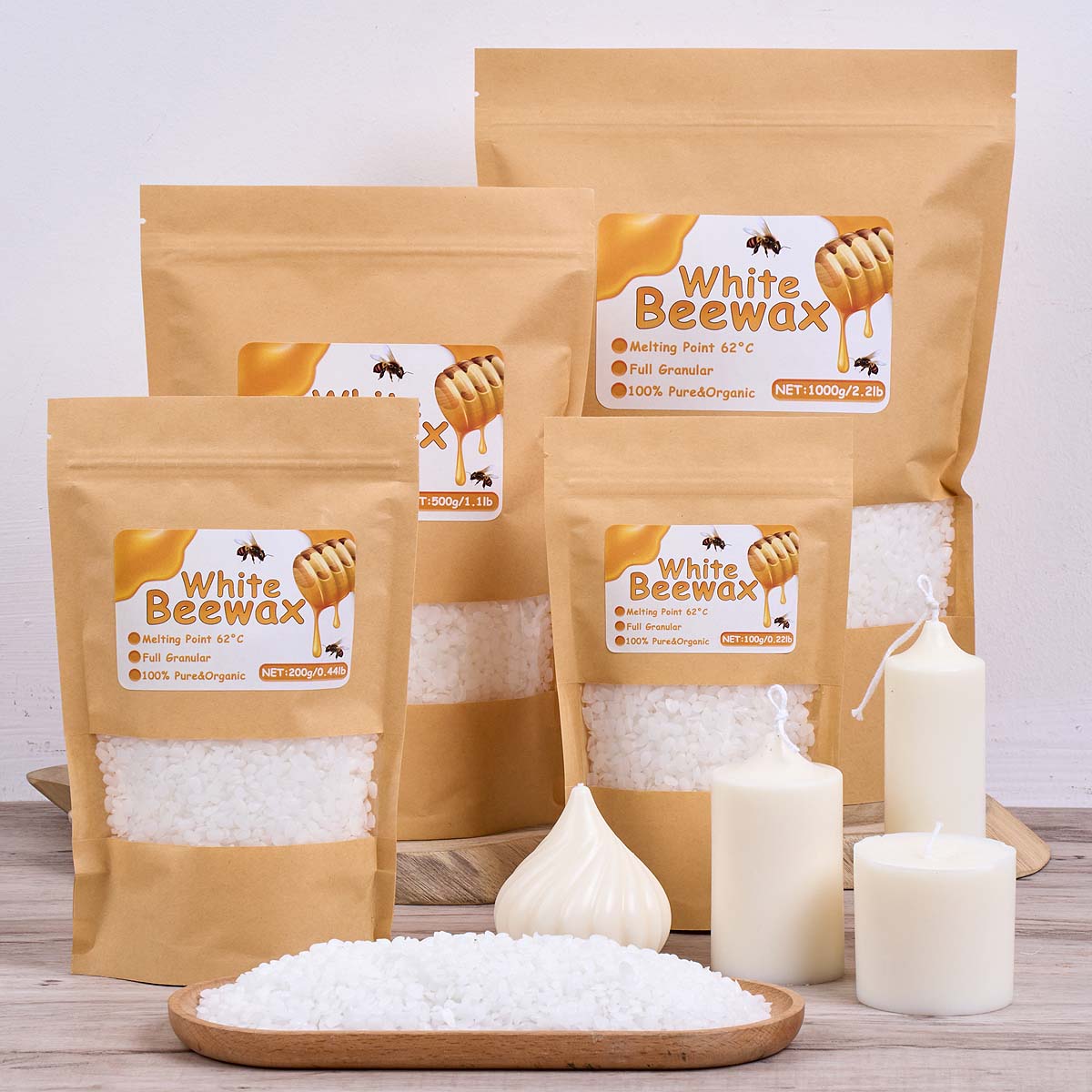 Beeswax Taper Candle - 1000g Cera d'api bianca Candela fai