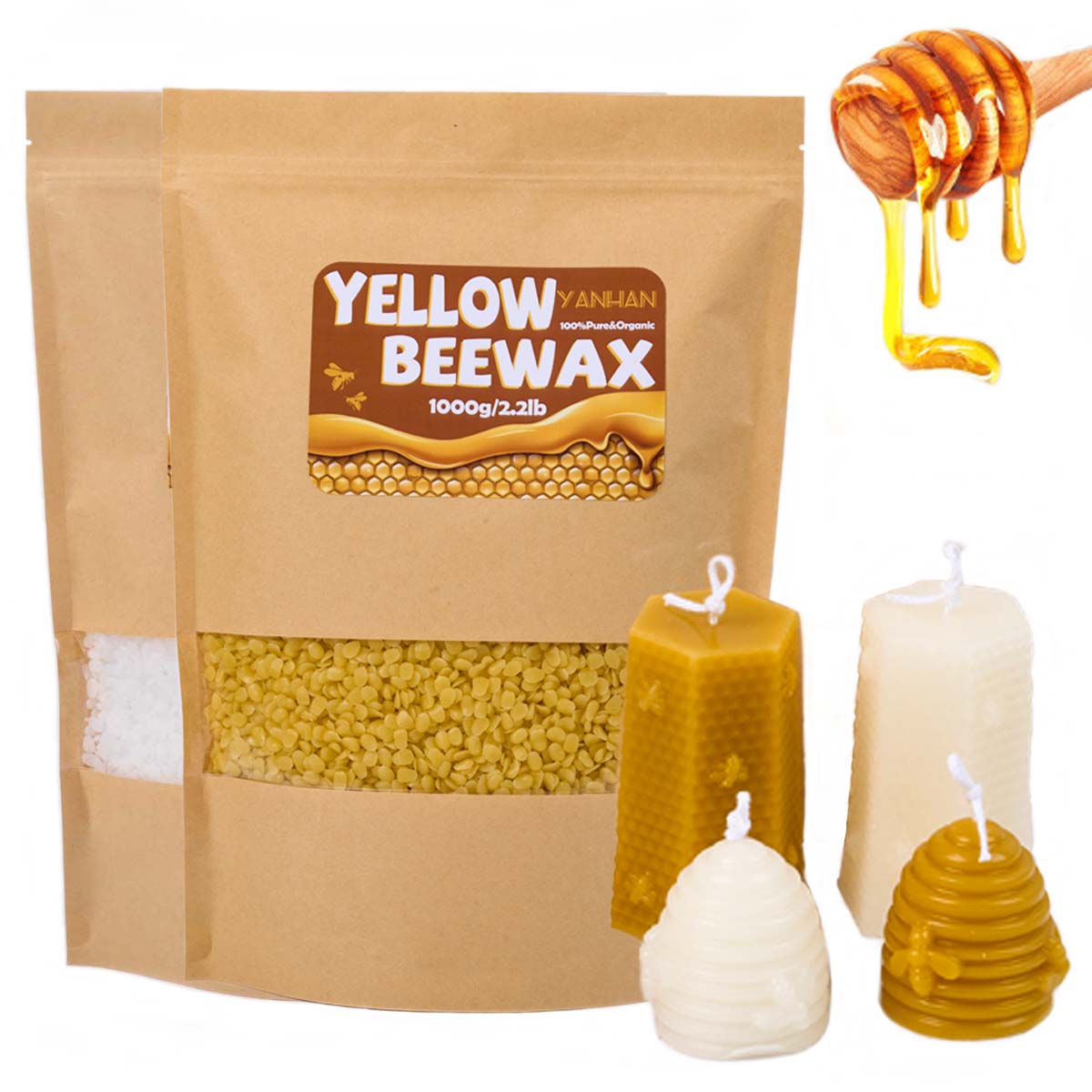 Beeswax Taper Candle - 1000g puro naturale granulare bianco giallo